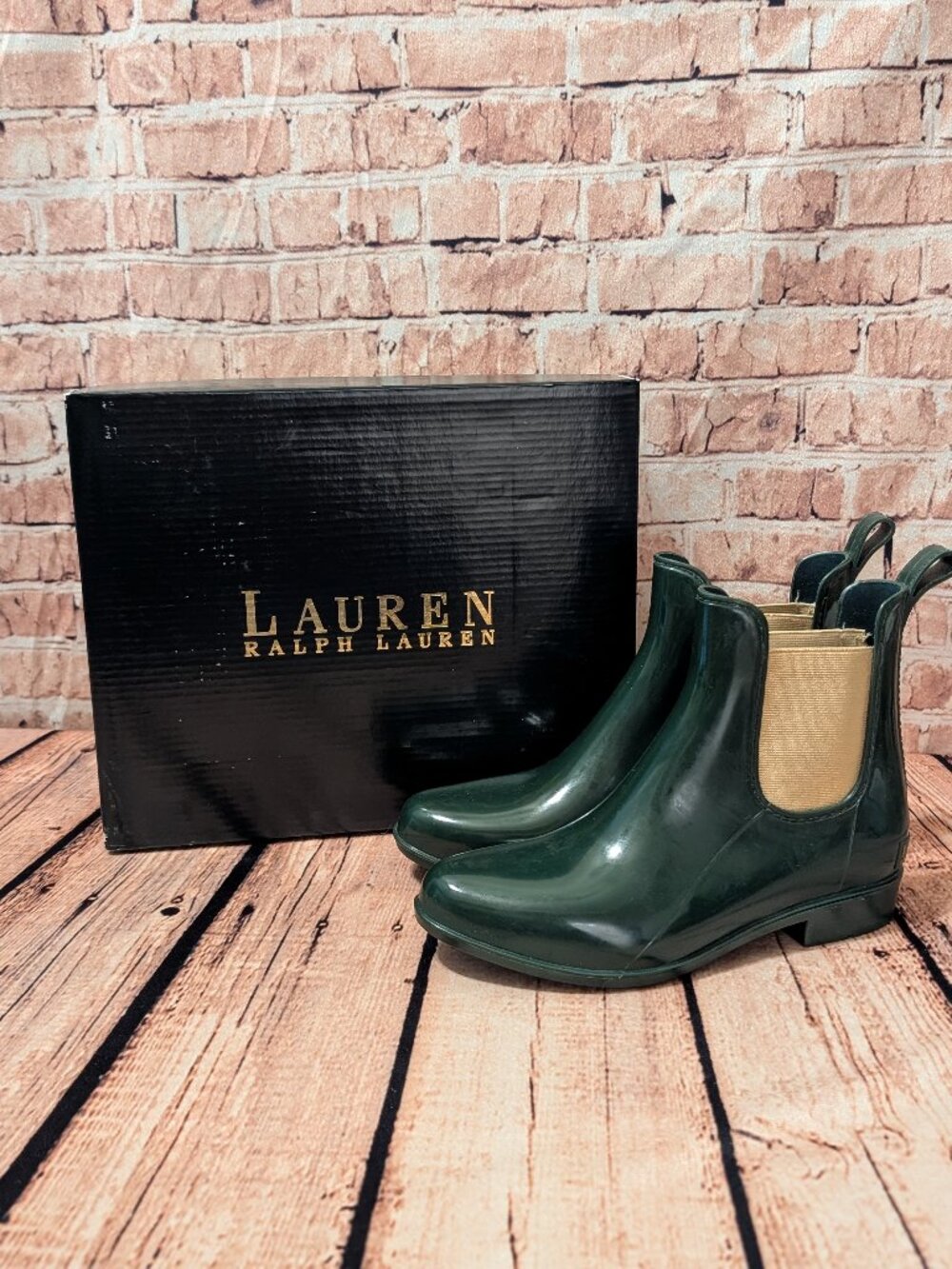Lauren Ralph Lauren Tally Hunter Green Chelsea Rain Boots Size 6B